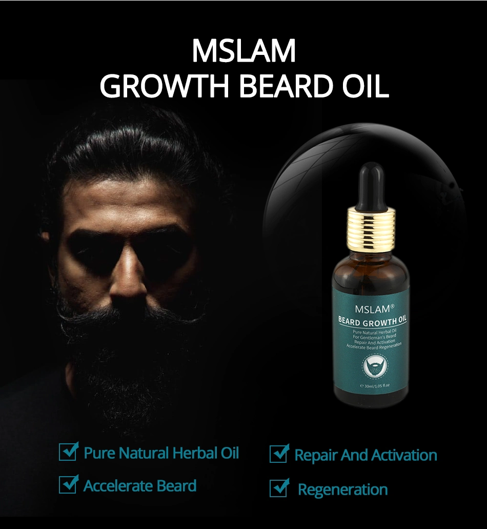 Mslam Pure Beard Growth Oil Men Grow Moustache Essence Oil Thicker Fuller Gentlemen′ S Beard Hair Extension PRO 30ml